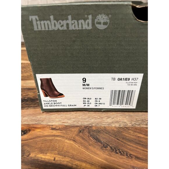 Timberland Tillston Medium Brown Full Grain Leather Boots with Peep Toe Size 9M - Picture 8 of 8